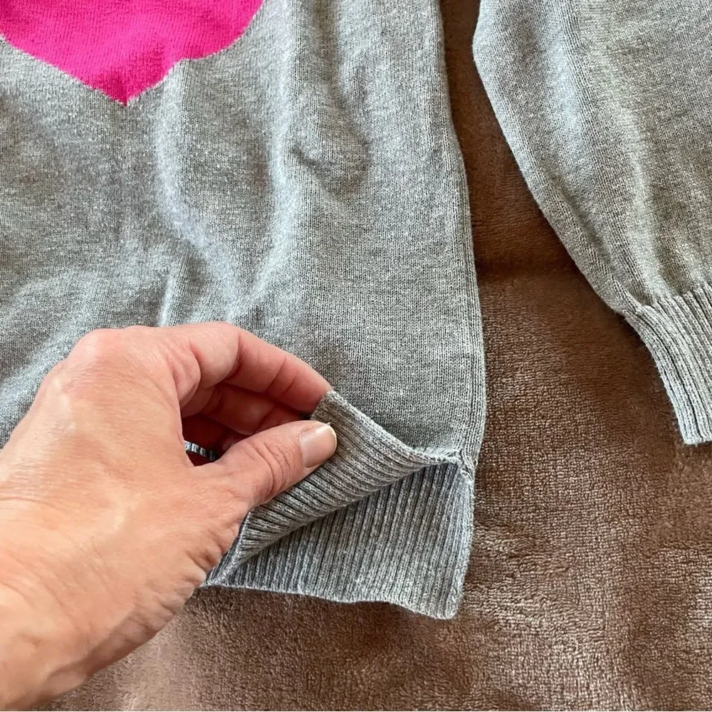 Place Girls Gray Sweater with Bright Pink Heart - Picture 4 of 5